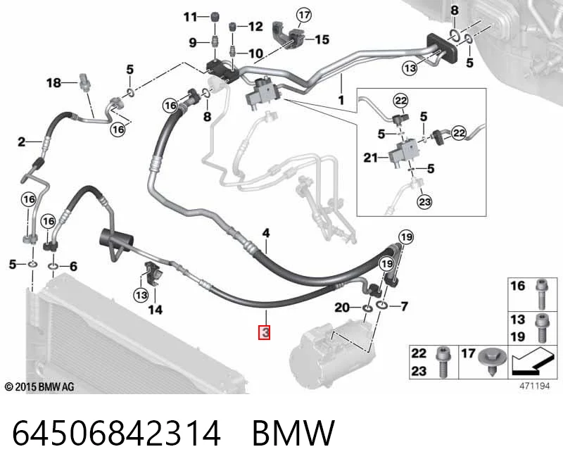 64506842314 BMW Шланг кондиціонера, від компресора до радіатора