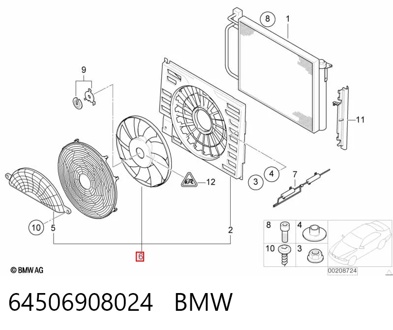 64506908024 BMW Дифузор радіатора охолодження, в зборі з мотором і крильчаткою