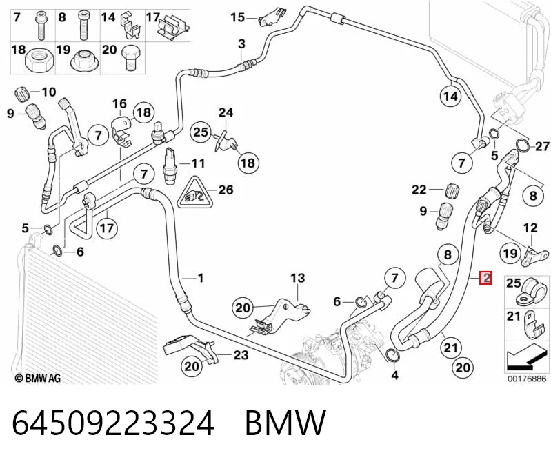 64509223324 BMW Шланг кондиціонера, від випарника до компресора