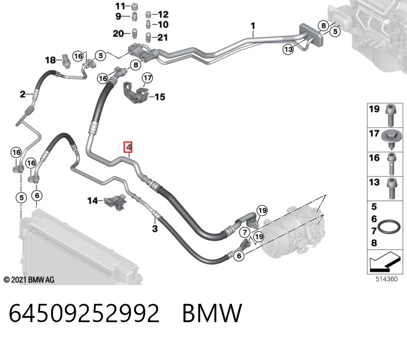 64509252992 BMW Шланг кондиціонера, від випарника до компресора