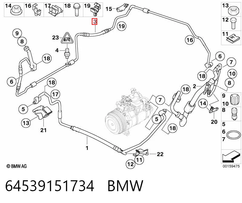 64539151734 BMW Шланг кондиціонера, від радіатора до випарника