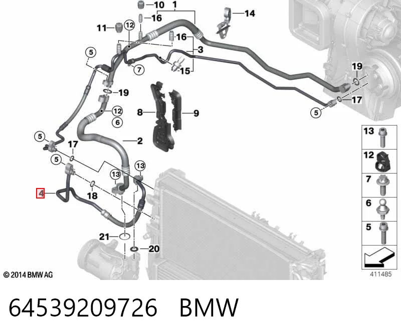64539209726 BMW Шланг кондиціонера, від компресора до радіатора