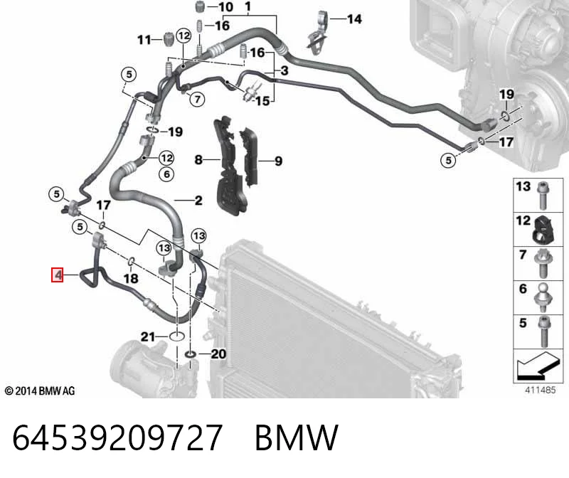 64539209727 BMW Шланг кондиціонера, від компресора до радіатора