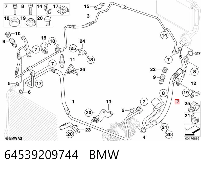 64539209744 BMW Шланг кондиціонера, від випарника до компресора