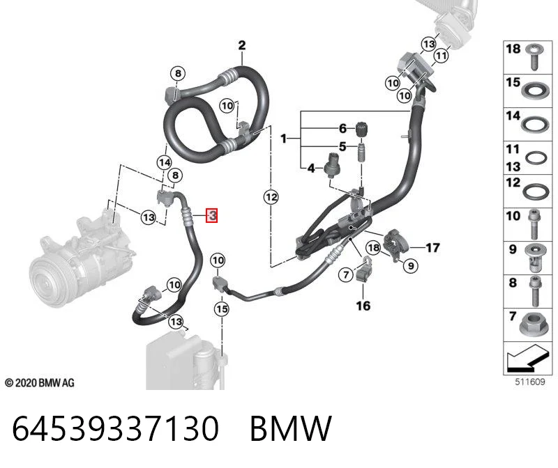 64539337130 BMW Шланг кондиціонера, від компресора до радіатора