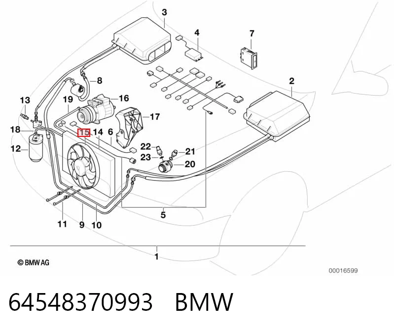 64548370993 BMW Дифузор радіатора кондиціонера, в зборі з крильчаткою і двигуном
