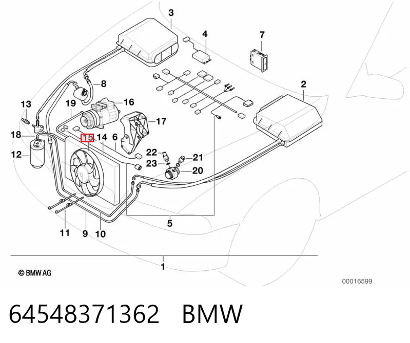 64548371362 BMW Дифузор радіатора кондиціонера, в зборі з крильчаткою і двигуном
