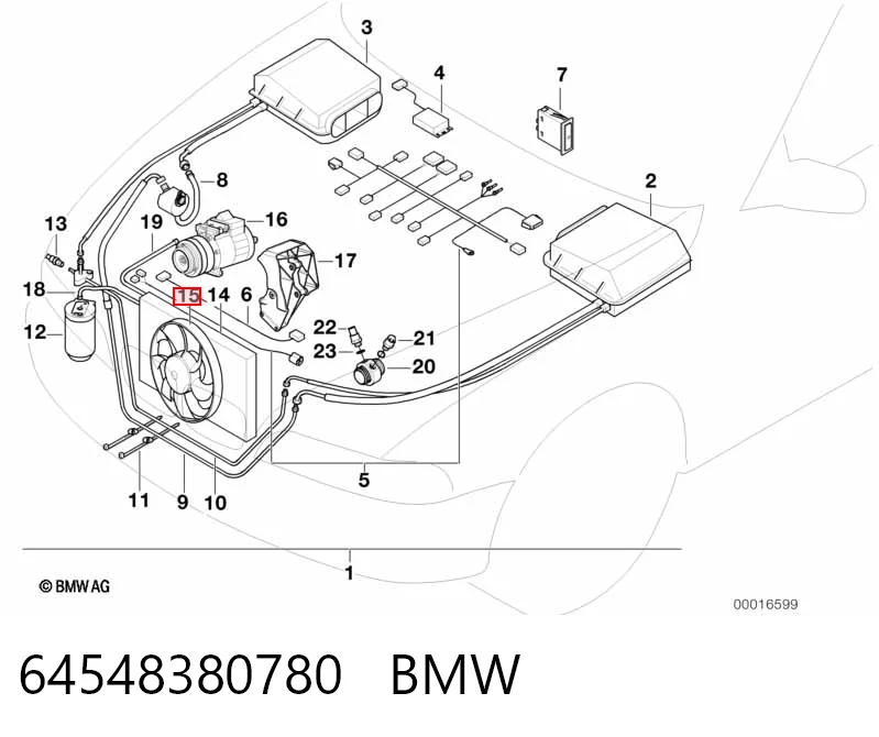 64548380780 BMW Дифузор радіатора кондиціонера, в зборі з крильчаткою і двигуном