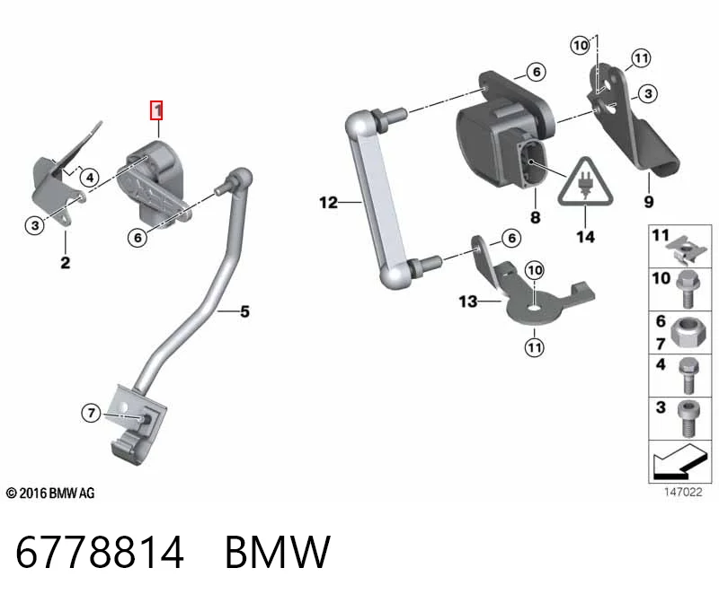 6778814 BMW Датчик рівня положення кузова, передній