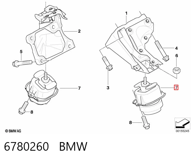 6780260 BMW Права подушка мотора