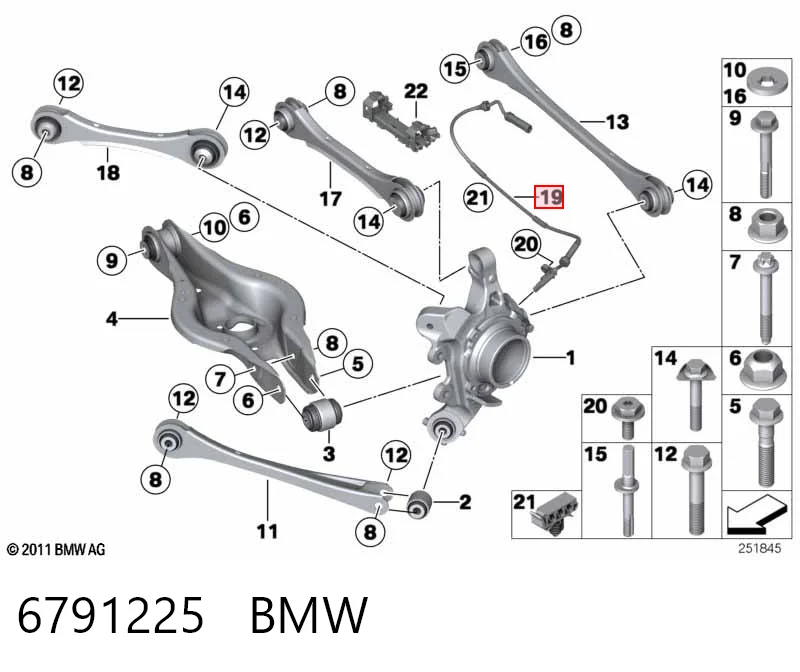 6791225 BMW Датчик АБС (ABS) задній