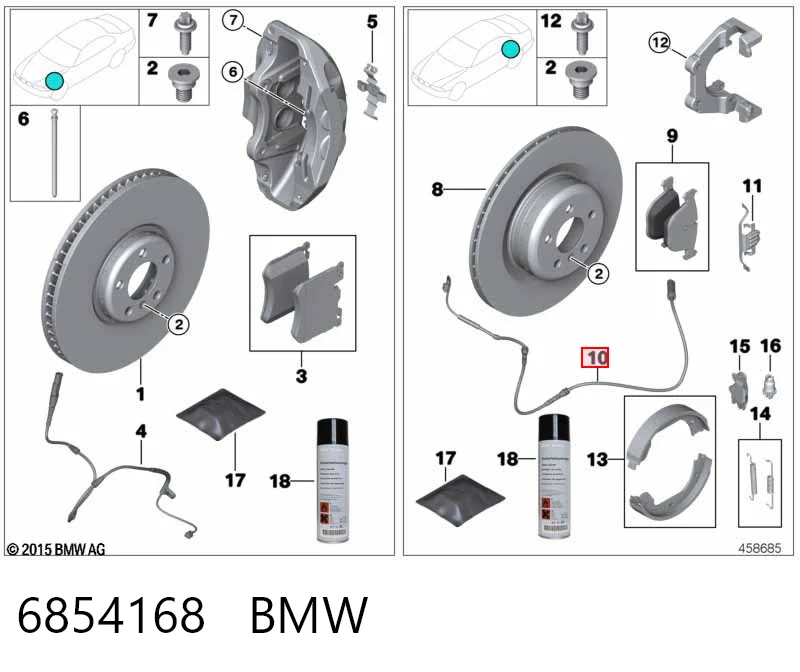 6854168 BMW Датчик зносу гальмівних колодок, задній