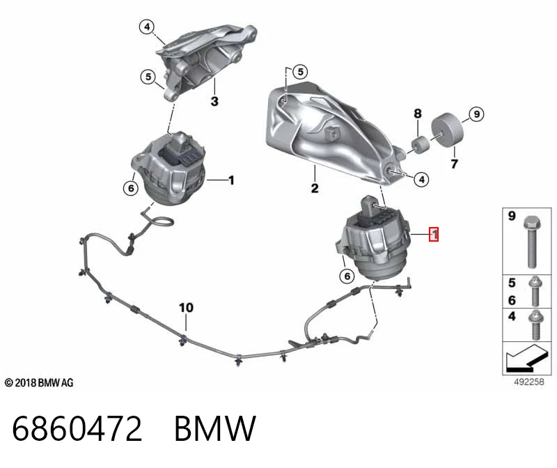 6860472 BMW Права подушка мотора