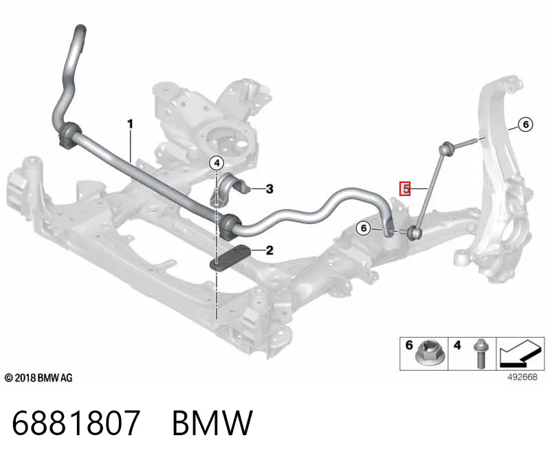 6881807 BMW Стійка стабілізатора, переднього, ліва