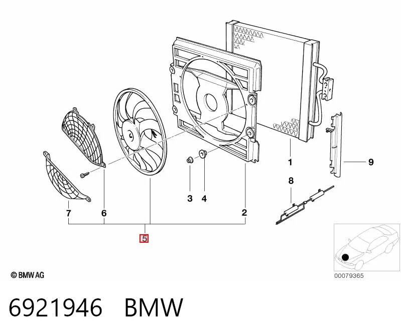 6921946 BMW Дифузор радіатора кондиціонера, в зборі з крильчаткою і двигуном