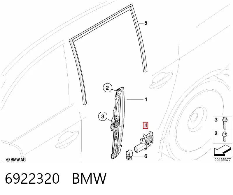 6922320 BMW Моторчик склопідйомника двері задніх, правих