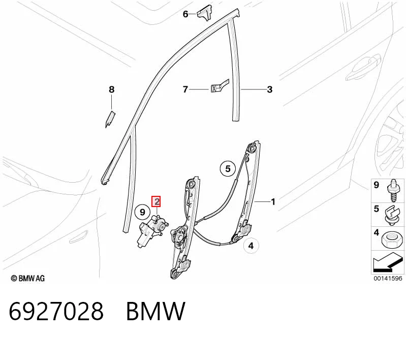 6927028 BMW Мотор склопідйомника дверей передніх, правих