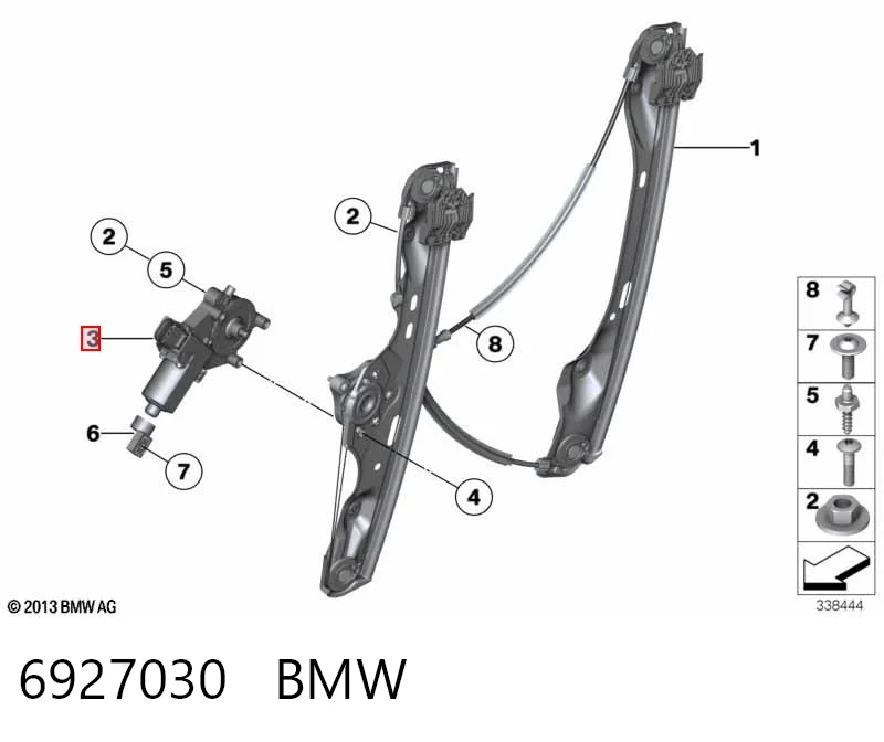 6927030 BMW Мотор склопідйомника дверей передніх, правих