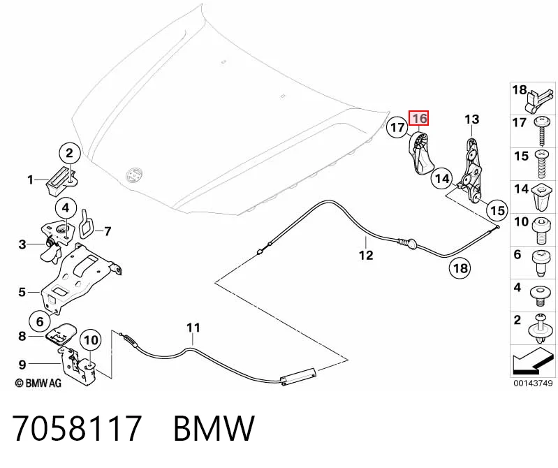 7058117 BMW Ручка відкривання капота