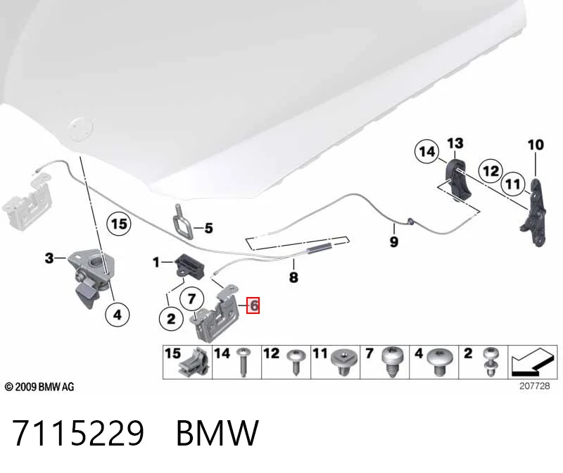 7115229 BMW Запор капота (замок і привід замка капота)