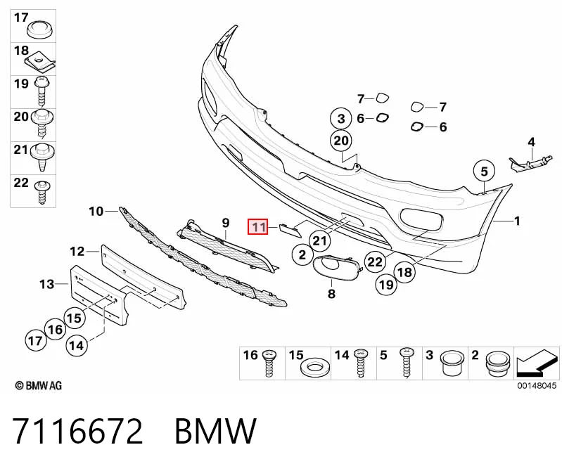 7116672 BMW Заглушка бампера буксирувального гака, передні праві