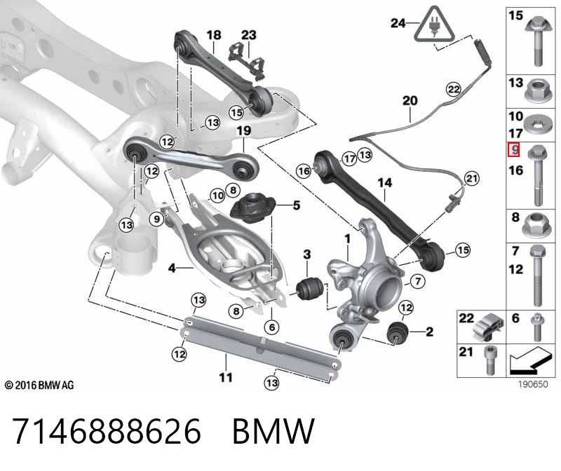 7146888626 BMW Болт кріплення заднього нижнього важеля, внутрішній
