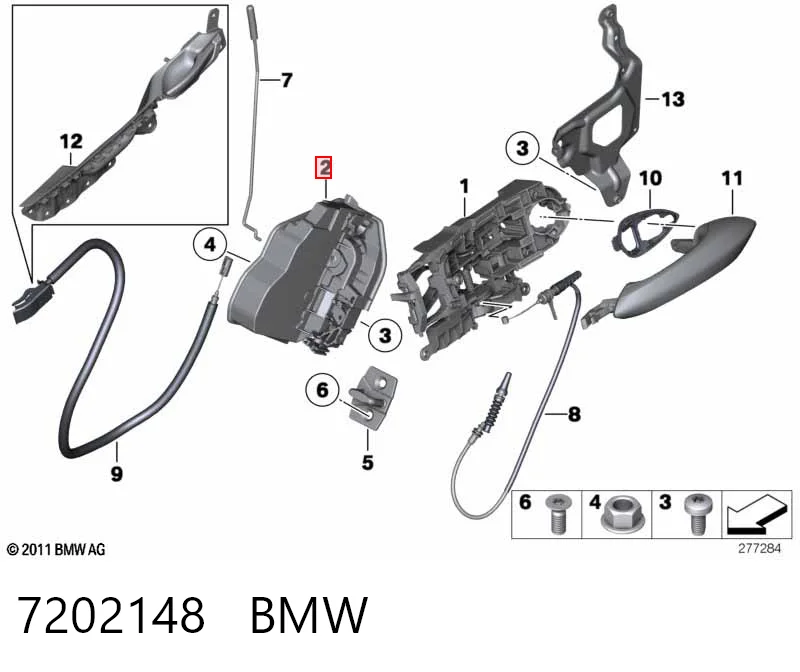 7202148 BMW Замок задньої дверї, правої