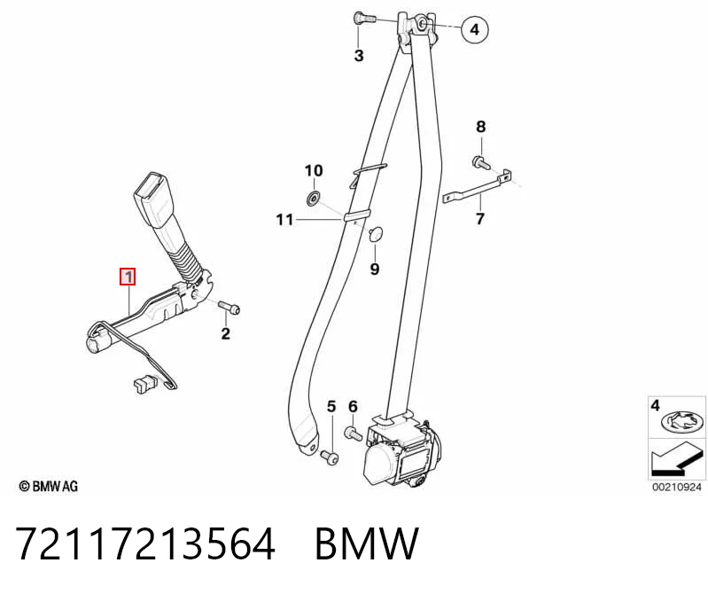 72117213564 BMW Важіль фіксації ременя безпеки, правий