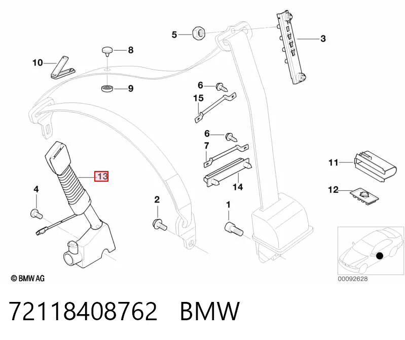 9119540 BMW Важіль фіксації ременя безпеки, правий