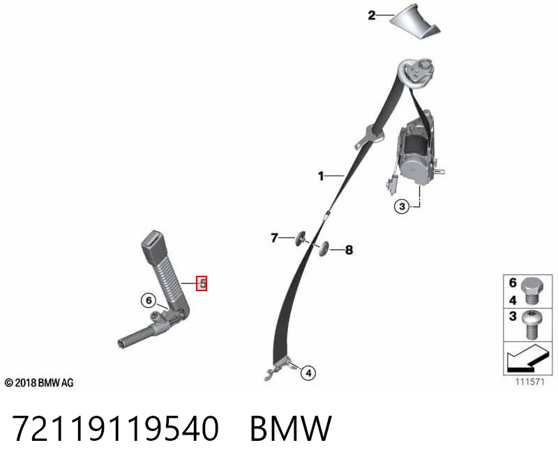 Важіль фіксації ременя безпеки, правий BMW 9119540 ціна, від 11.42 USD