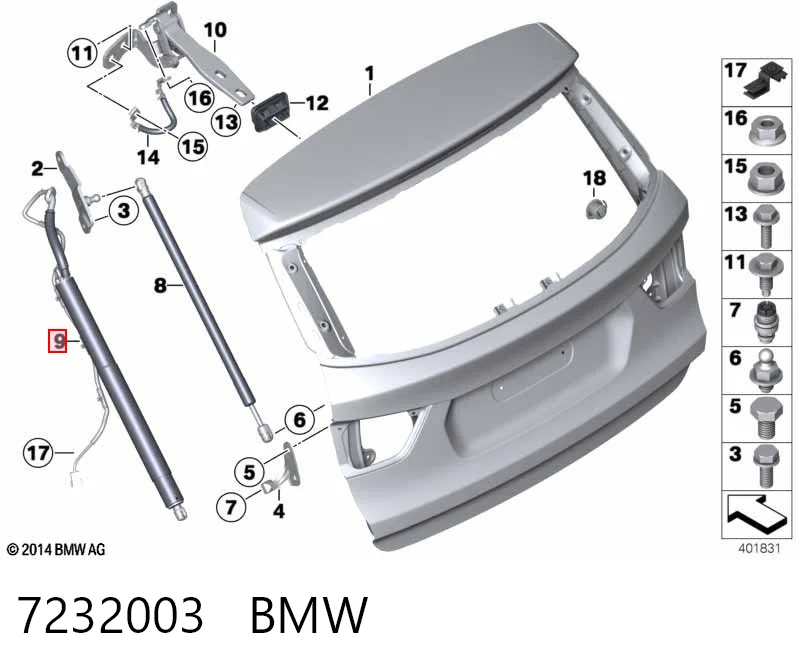 7232003 BMW Амортизатор кришки багажника / двері 3/5-ї задньої
