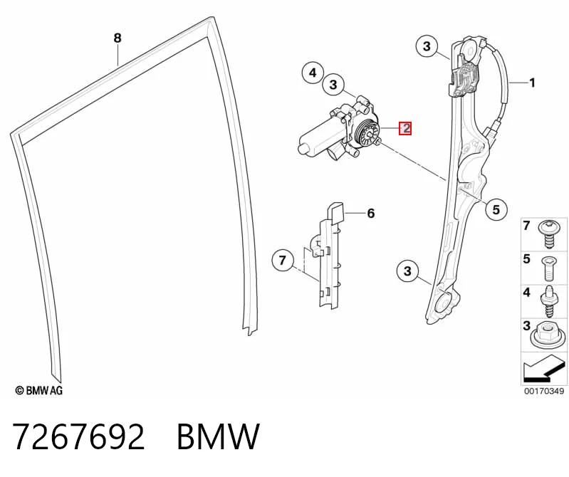 7267692 BMW Мотор склопідйомника дверей передніх, правих