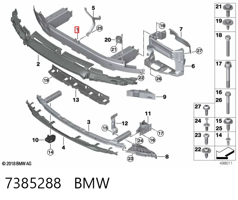 7385288 BMW Балка бампера переднього