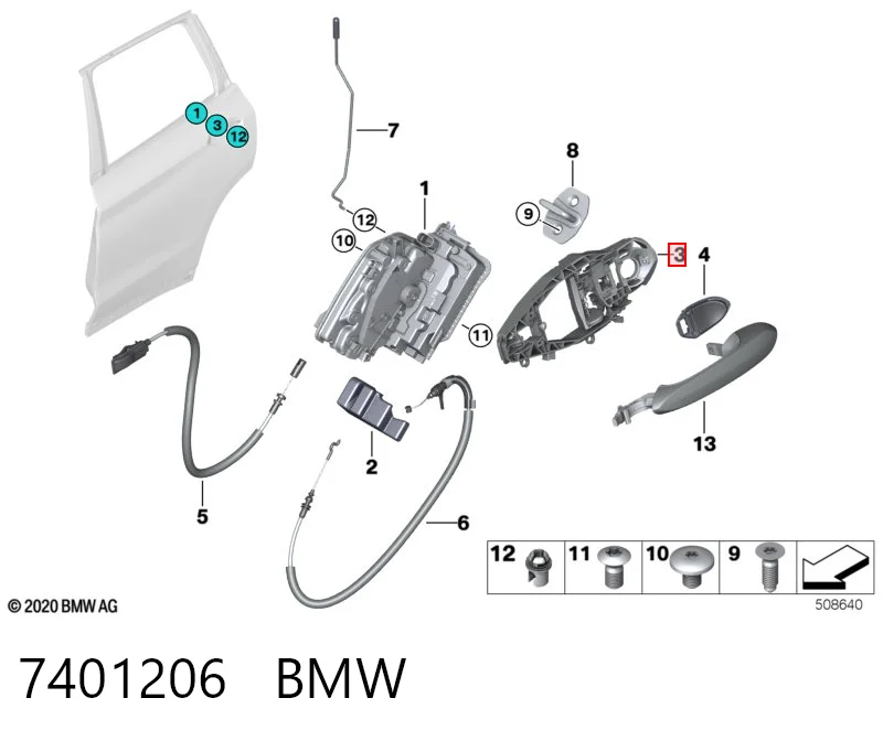 7401206 BMW Тримач зовнішньої ручки дверей, передньої правої