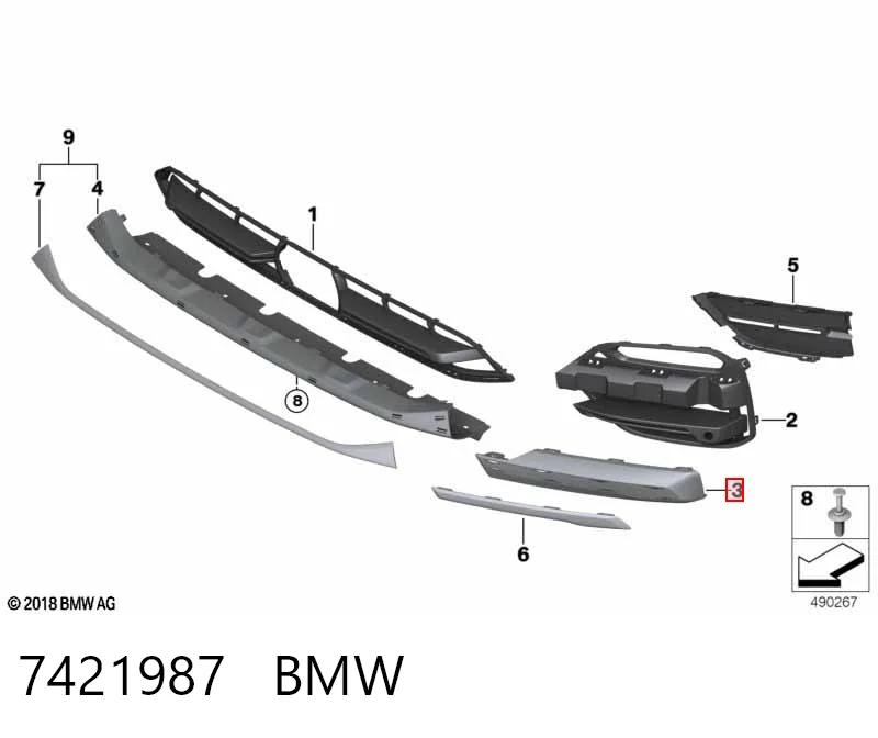 7421987 BMW Молдинг бампера переднього, лівий