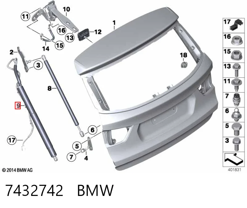 7432742 BMW Амортизатор кришки багажника / двері 3/5-ї задньої