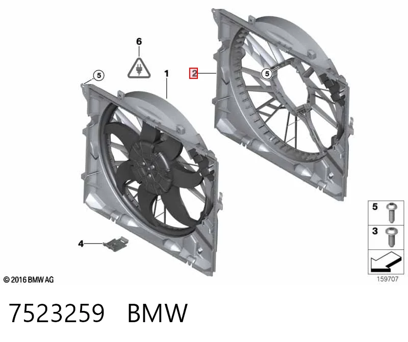 7523259 BMW Дифузор радіатора охолодження, в зборі з мотором і крильчаткою