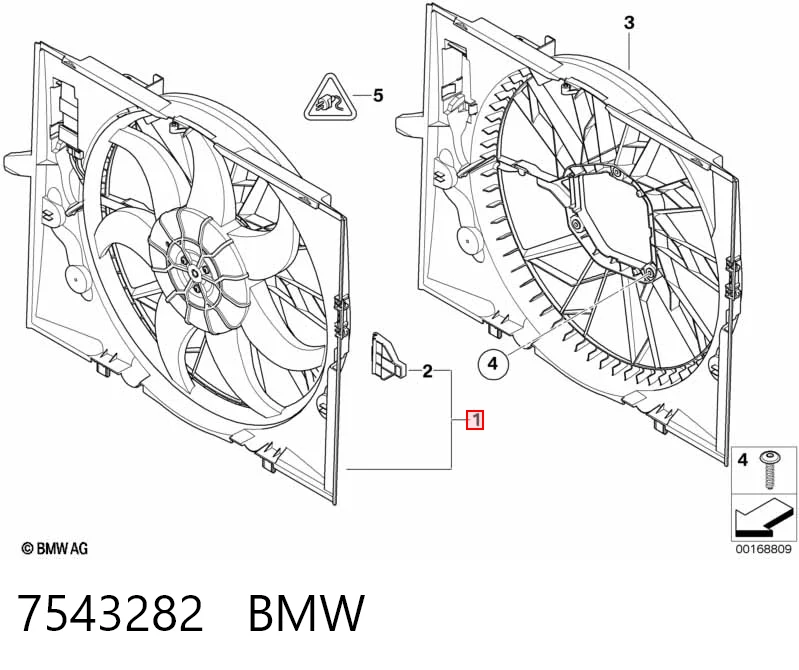 7543282 BMW Дифузор радіатора охолодження, в зборі з мотором і крильчаткою