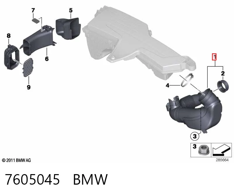 7605045 BMW Патрубок повітряний, вихід повітряного фільтра
