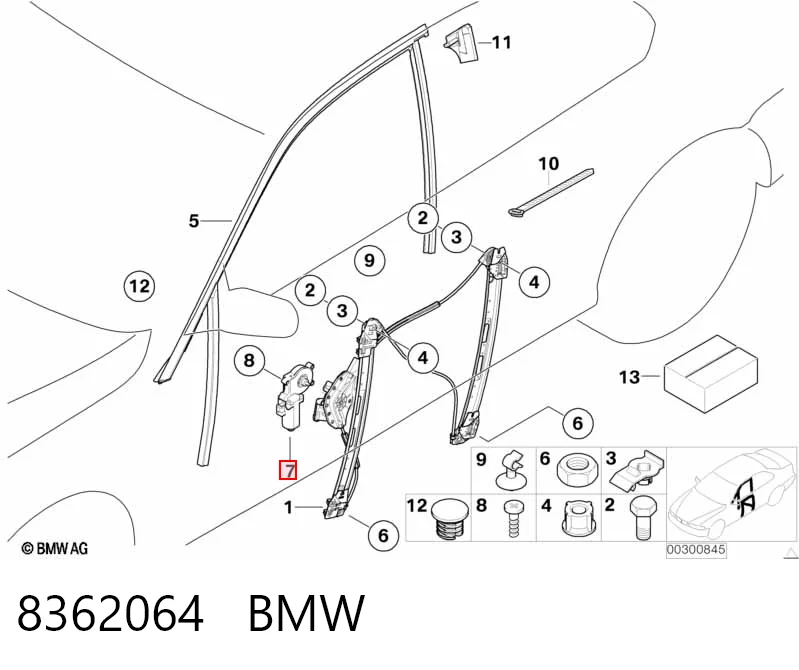 8362064 BMW Моторчик склопідйомника двері задніх, правих