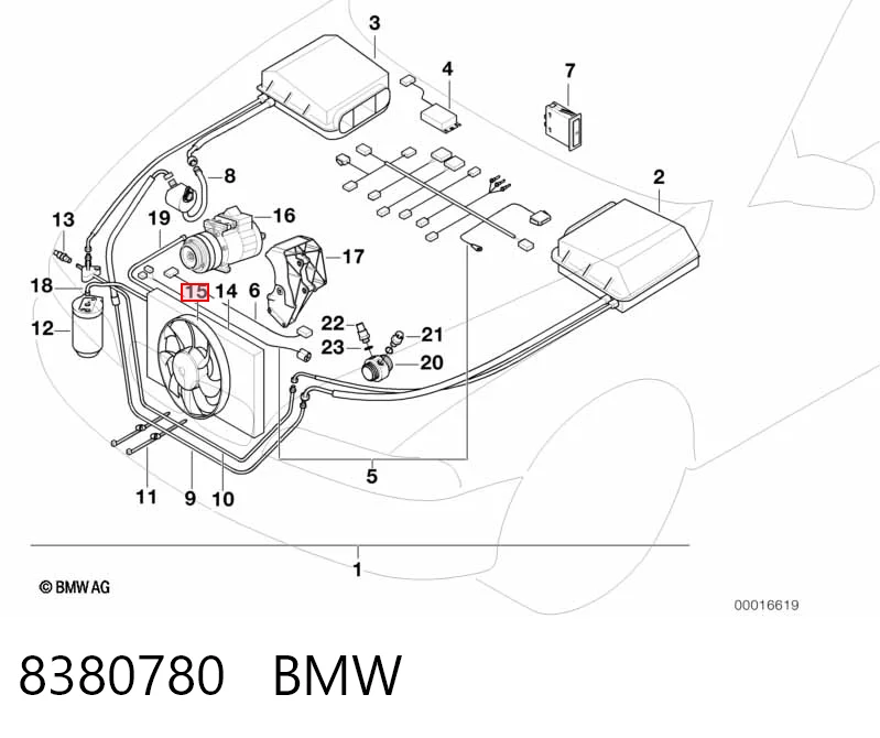 8380780 BMW Дифузор радіатора кондиціонера, в зборі з крильчаткою і двигуном