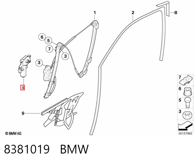 8381019 BMW Мотор склопідйомника водійських дверей