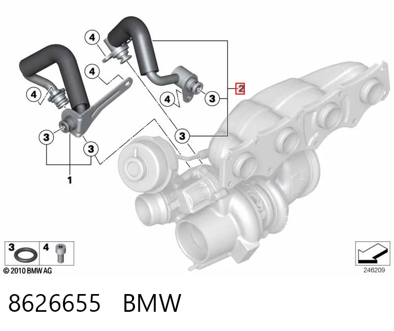 8626655 BMW Шланг/патрубок рідинного охолодження турбіни, обратка