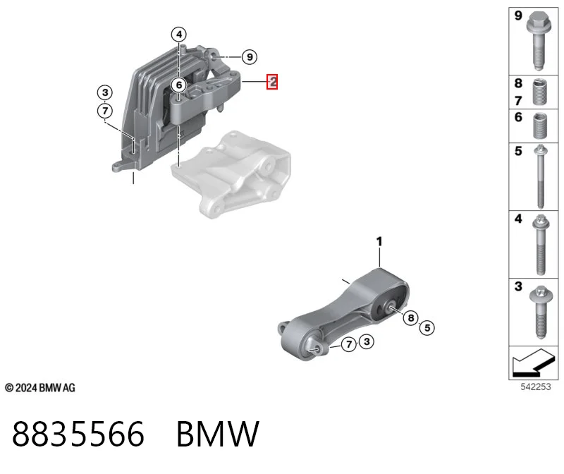 8835566 BMW Права подушка мотора