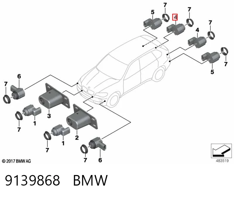 9139868 BMW Датчик сигналізації паркування (парктронік), передній бічний