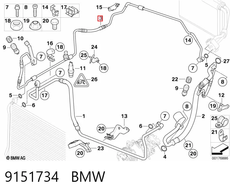 9151734 BMW Шланг кондиціонера, від радіатора до випарника
