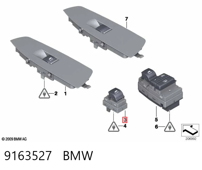 9163527 BMW Кнопка підйомника переднього правого скла