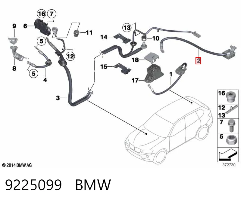 9225099 BMW Кабель плюсової клеми акумулятора (АКБ)