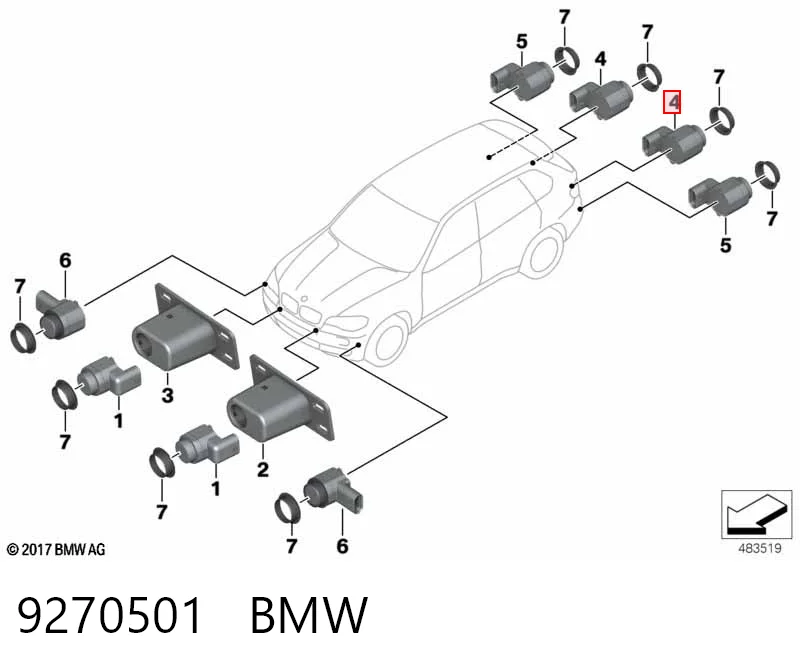 9270501 BMW Датчик сигналізації паркування (парктронік), передній бічний